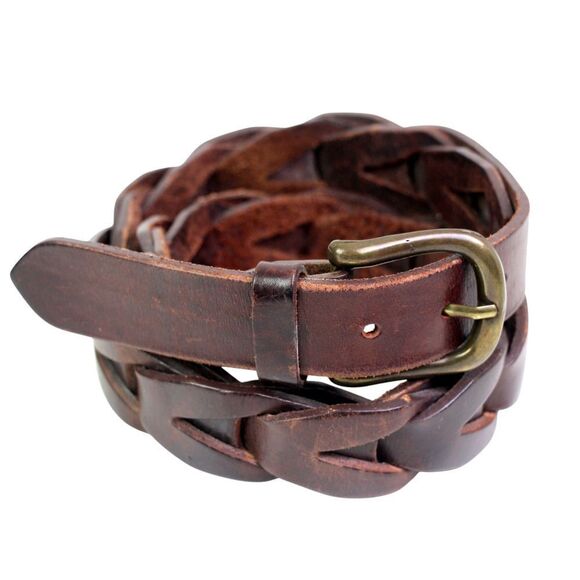 CLASSIC BRAIDED BROWN REAL LEATHER 1 1/4"WIDE DRESS CASUAL WOMEN'S BELT Sz S(79T - Picture 2 of 11